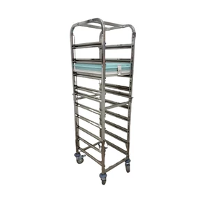 Regál, rozsdamentes, 9 db kórházi thermo tálcának