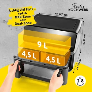 Gourmetmaxx forrólevegős fritőz/ airfryer digitális vario kétkamrás 9 l ds14349-l