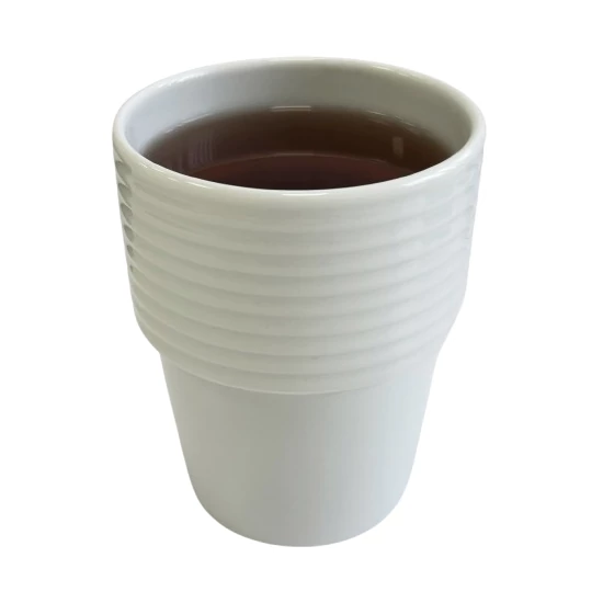 MIRA fehér porcelán fül nélküli teásbögre – 300 ml