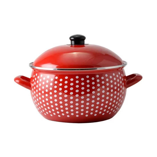 Piros pöttyös zománcozott lábas 18 cm+fedő