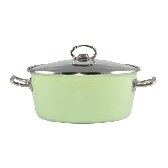 Zöld elite zománcozott lábas 20 cm + üvegfedő
