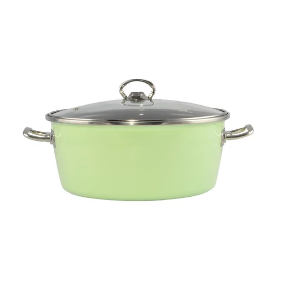 Zöld elite zománcozott lábas 26 cm + üvegfedő