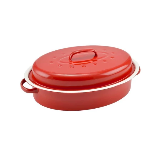 Zománcozott kacsasütő 37*26 cm piros-fehér