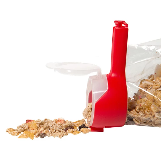 Frissen tartó zacskólezáró csipesz, piros, 14 cm