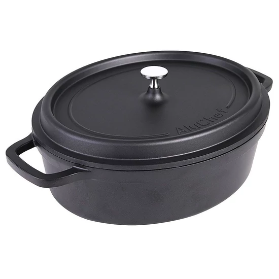 AluChef® öntött alumíniumból készült oválislábas fedővel, fekete, 7,5 L