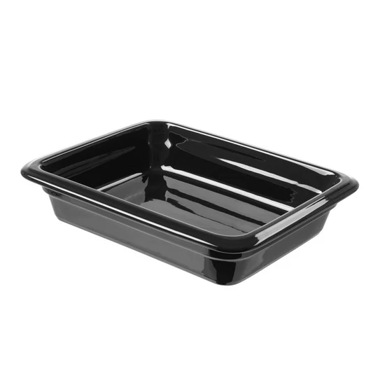 Porcelán GN 1/2-es edény 65 mm mély, fekete, 4 L, 325 x 265 x 65 mm