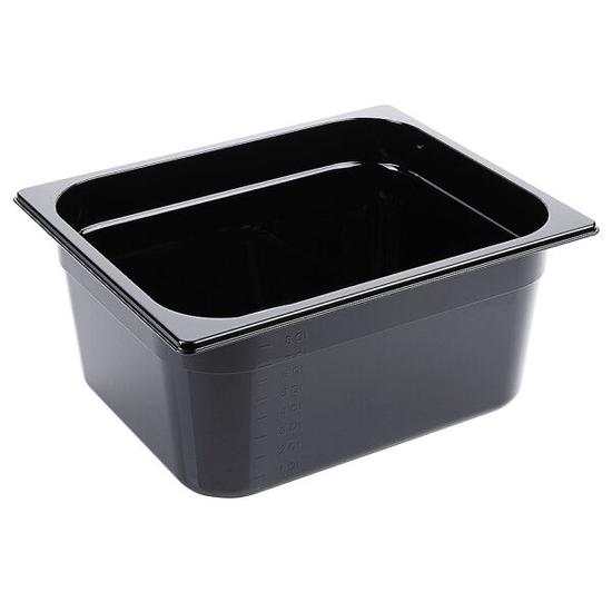 Fekete polikarbonát GN 1/2-es edény 150 mm mély, 9,2 L, 325 x 265 x 150 mm